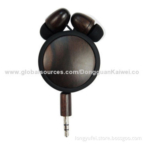 High-quality Wood Waterproof In-ear Earphone with Plastic Box Package and CE Mark
